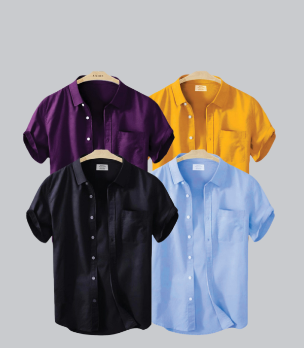 Oxford Cotton Febric Short Sleeve Shirt Black, Sky, Purpale, Kathali