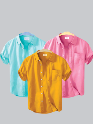Oxford Cotton Fabric Short Sleeve Shirt Pink, Pest, Kathali