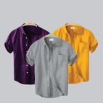 Oxford Cotton Fabric Short Sleeve Shirt Ash Purple Kathali