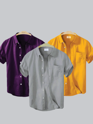 Oxford Cotton Fabric Short Sleeve Shirt Ash Purple Kathali
