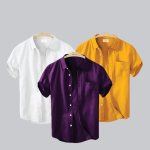 Oxford Cotton Fabric Short Sleeve Shirt White, Purple, Kathali