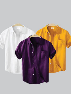 Oxford Cotton Fabric Short Sleeve Shirt White, Purple, Kathali