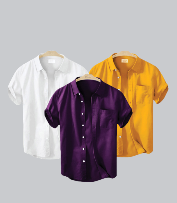 Oxford Cotton Fabric Short Sleeve Shirt White, Purple, Kathali