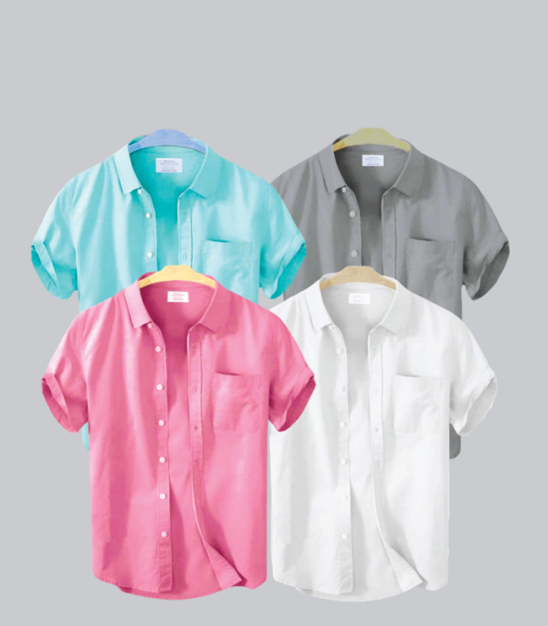 Premium Oxford Cotton Short Sleeve Shirt – Pink, White, Pest & Ash